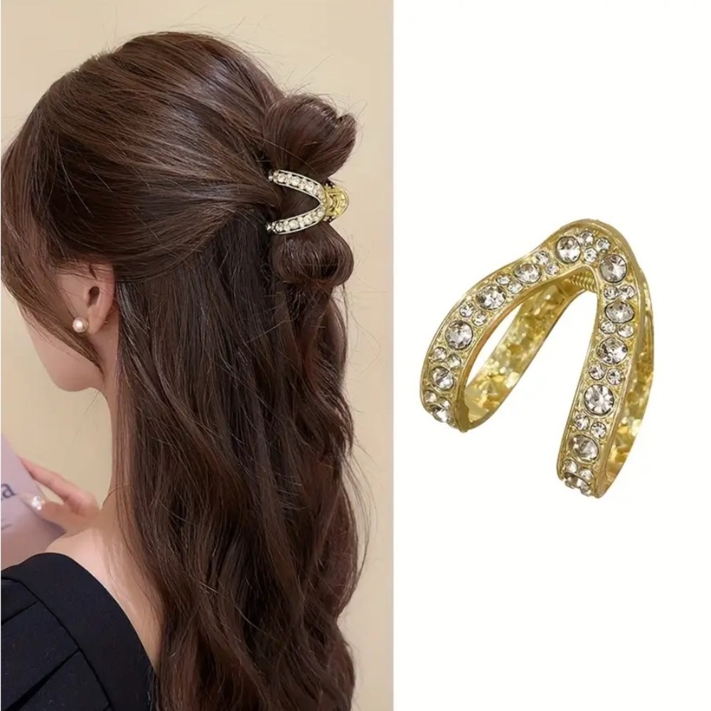 New Elegant Gold and Rhinestone Women's Hair Clip - Picture 4 of 4